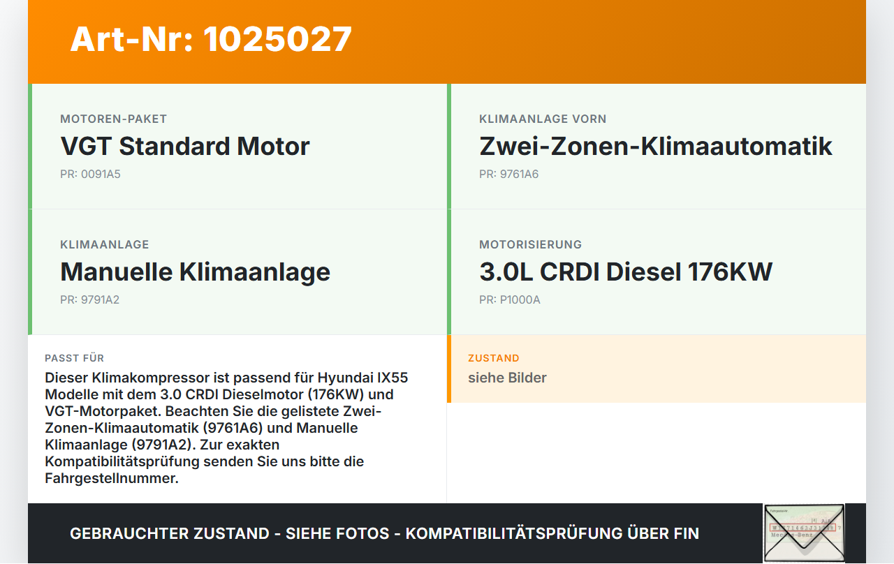 Hyundai IX55 09-11 CRDI 3,0 176KW Klimakompressor Klima Kompressor Hyundai IX55 09-11 09.02.2012 F500-AD6AB-08 gebraucht Vorschau 3