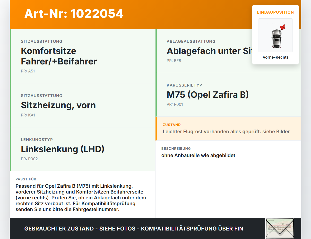 Opel Zafira B 05-11  Beheizt Sitzkonsole Sitzgestell Sitzaufnahme Vorne Rechts Opel Zafira B 05-11 02.11.2006 gebraucht Vorschau 3