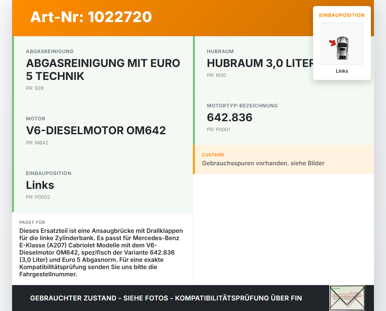 Mercedes E350 A207 10-13 CDI 3,0 170KW 642836 Ansaugbrücke Ansaugkrümmer m. Drallklappen Links Mercedes E350 A207... Vorschau 3