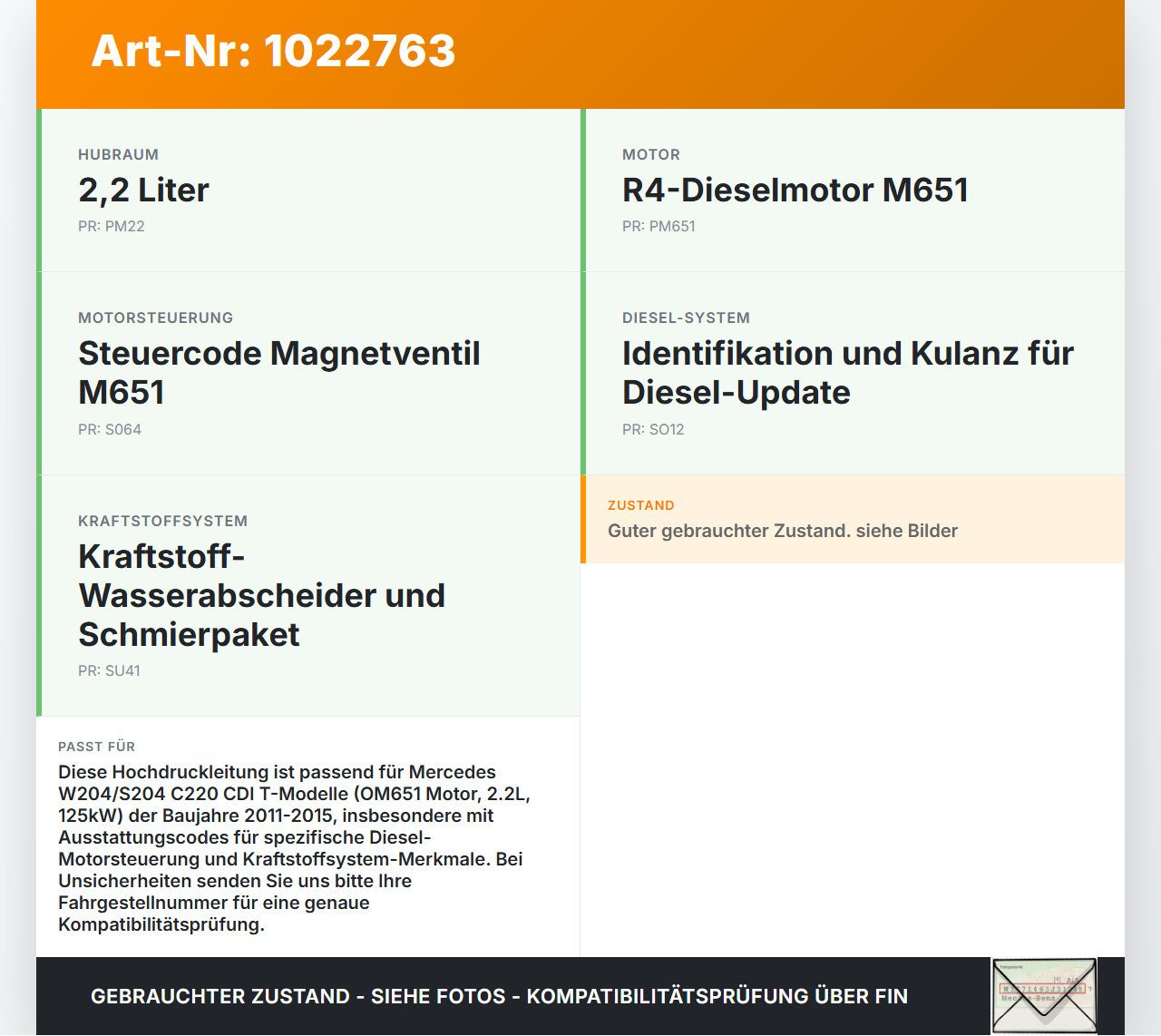 Mercedes S204 W204 C220 11-15  2,1 125KW Hochdruck Leitung Kraftstoffleitung Mercedes S204 W204 C220 11-15... Vorschau 3