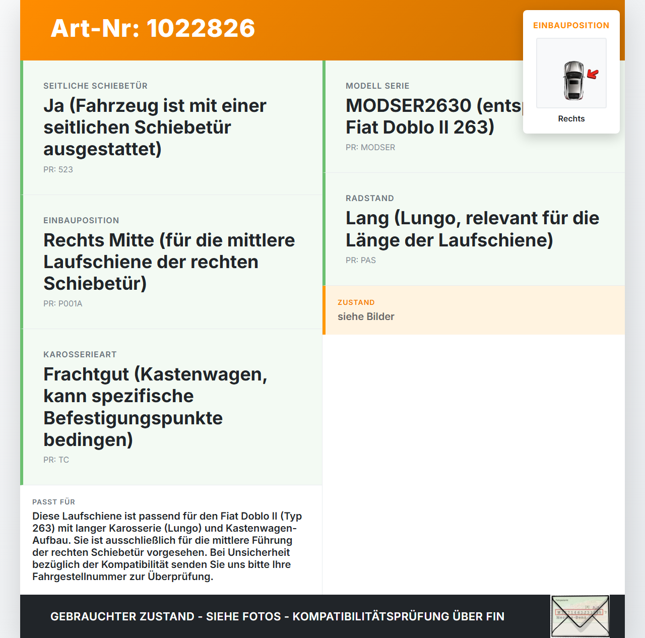 Fiat Doblo II 263 10-15 Laufschiene Führungsschiene für Schiebetür Rechts Mitte Fiat Doblo II 263 10-15 30.05.2011... Vorschau 3
