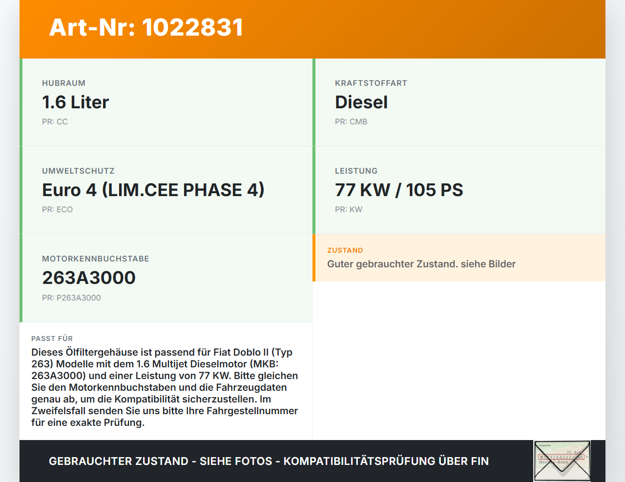 Fiat Doblo II 263 10-15 1,6D 77KW 263A3000 Ölfiltergehäuse Gehäuse Halter für Ölfilter Fiat Doblo II 263 10-15... Vorschau 3