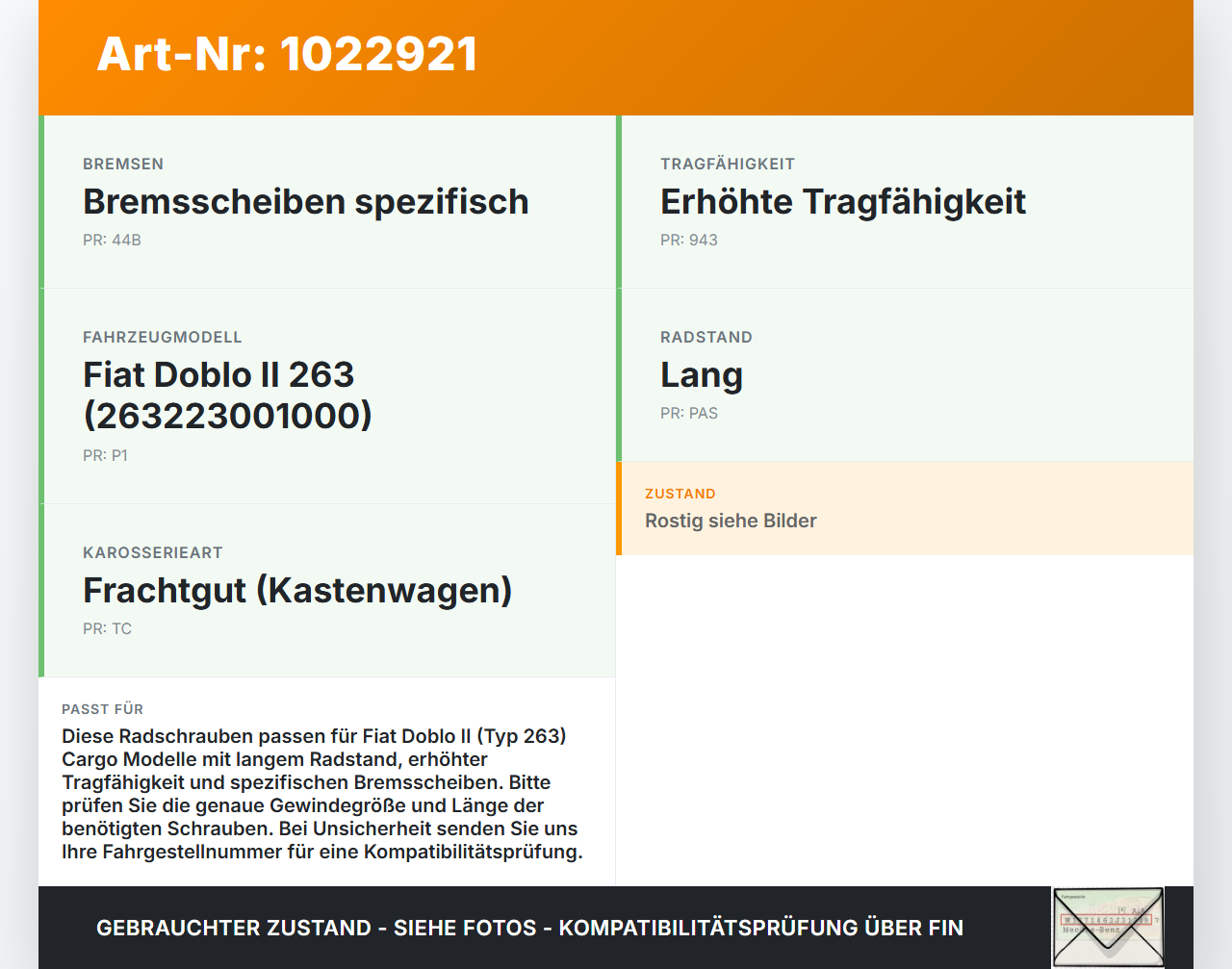 Fiat Doblo II 263 10-15 Satz Radschrauben Schraube Radbolzen Fiat Doblo II 263 10-15 30.05.2011 gebraucht Vorschau 3