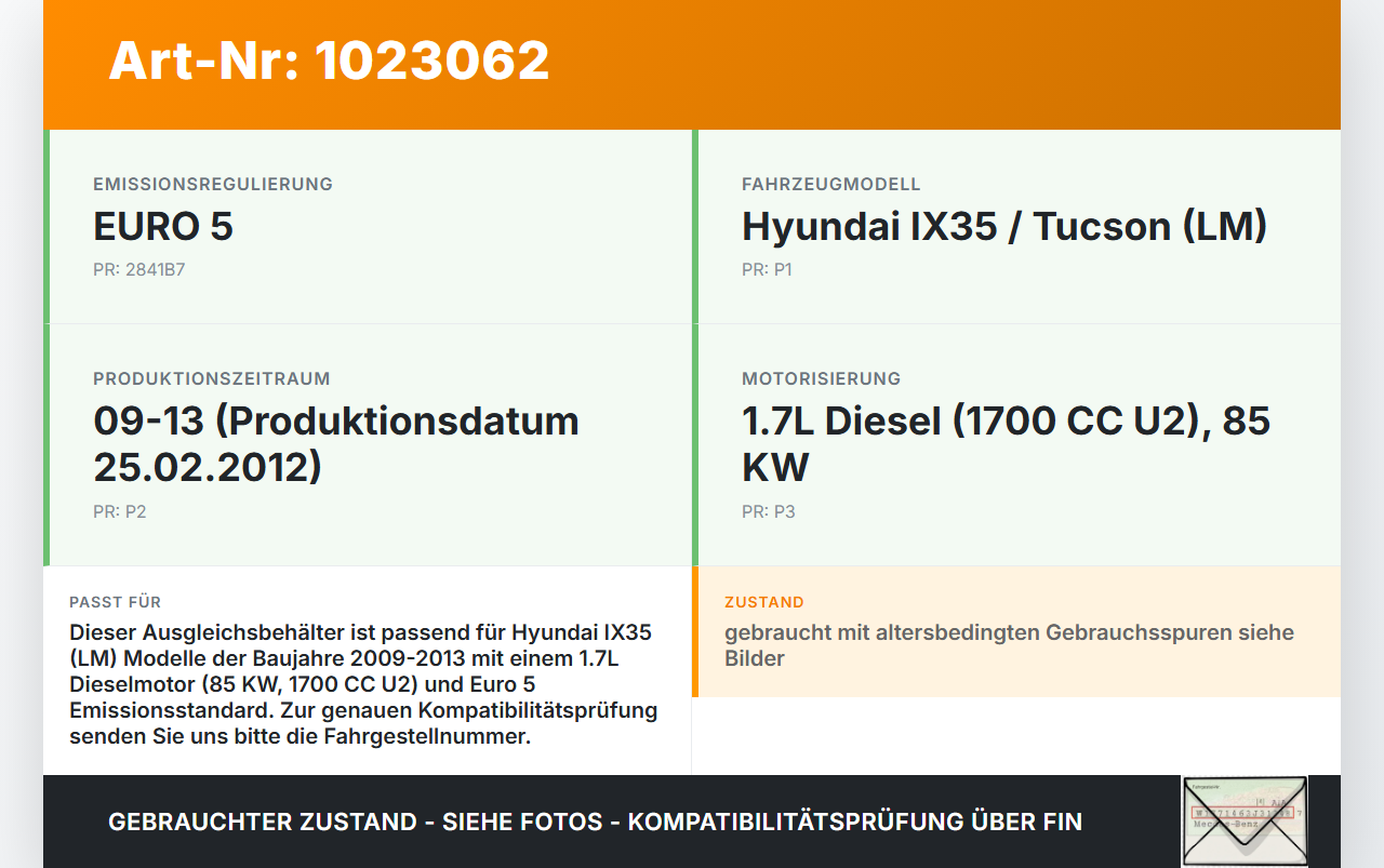 Hyundai IX35 LM 09-13 1,7D 85KW Ausgleichsbehälter für Kühlmittel Hyundai IX35 LM 09-13 25.02.2012 25430-2S000 gebraucht Vorschau 3