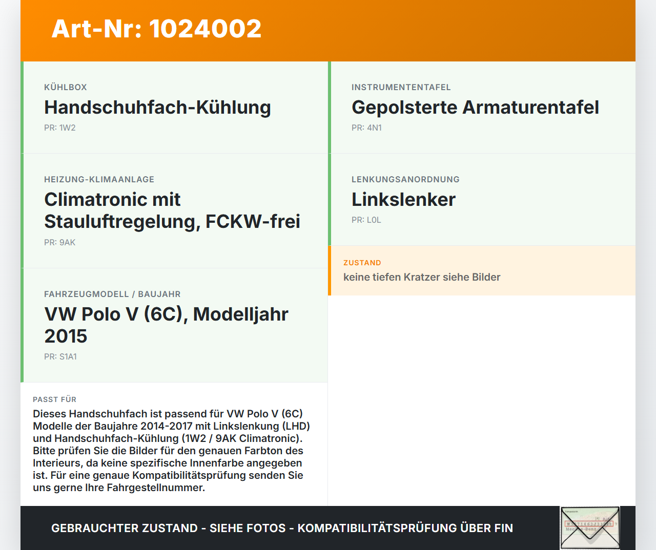 VW Polo V 6R 14-17 Handschuhfach Handschuhkasten Ablagefach VW Polo V 6R 14-17 11.12.2014 6C1857097 6C1857122... Vorschau 3