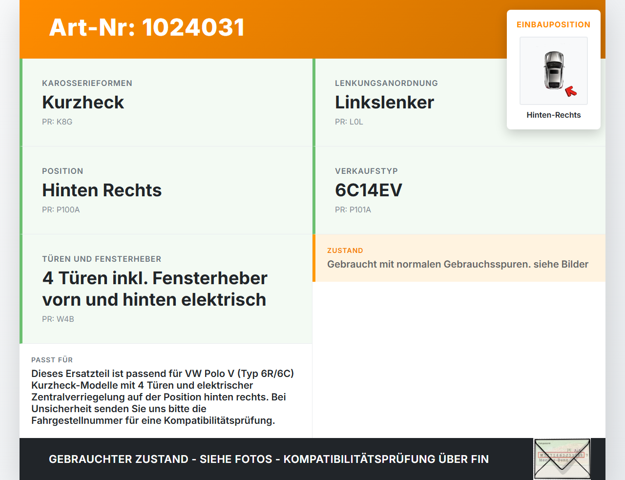 VW Polo V 6R 14-17 5T Stellmotor Türschloss Zentralverriegelung Hinten Rechts VW Polo V 6R 14-17 11.12.2014... Vorschau 3