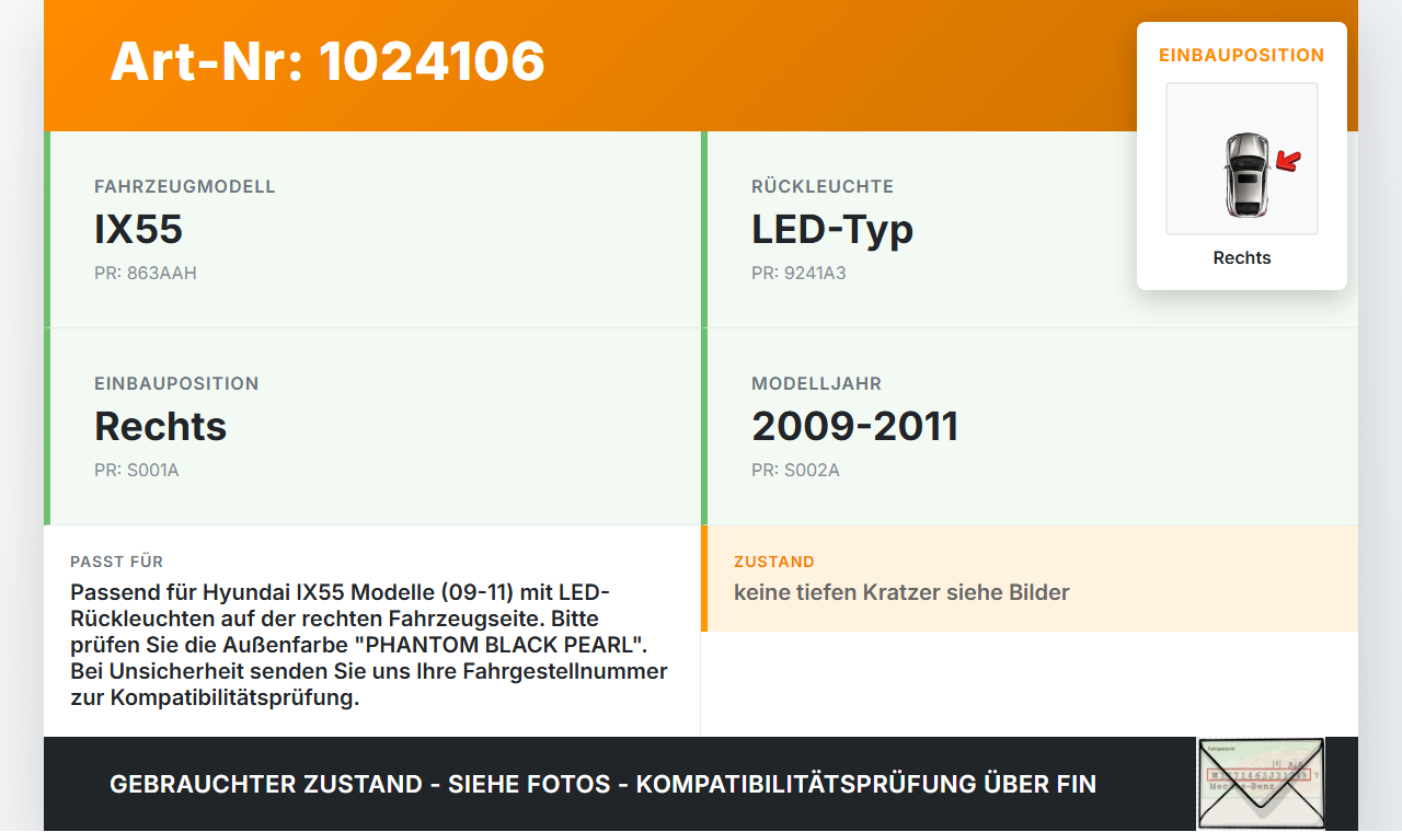 Hyundai IX55 09-11 Rückleuchte Rücklicht Heckleuchte Rechts orig LED Hyundai IX55 09-11 09.02.2012 gebraucht Vorschau 3