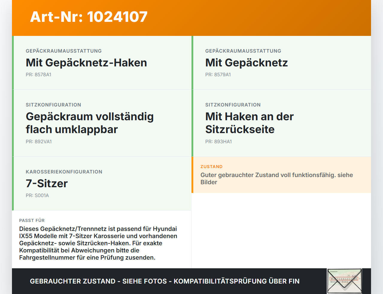 Hyundai IX55 09-11 Gepäcknetz Kofferraumnetz Trennnetz Hyundai IX55 09-11 09.02.2012 gebraucht Vorschau 3