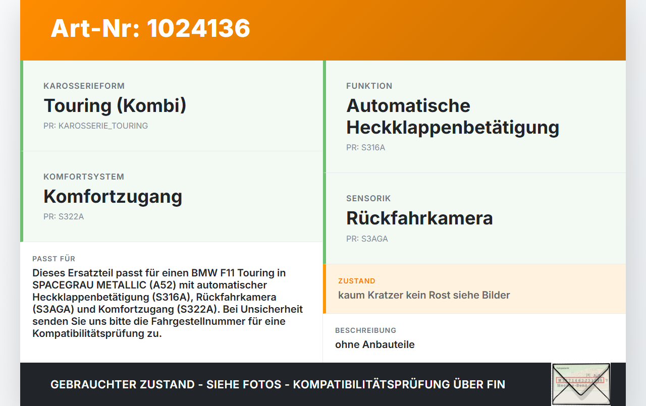 BMW F11 525d 10-14 Kombi Heckklappe Kofferraumdeckel A52 BMW F11 525d 10-14 04.04.2013 7265999 41627265999 gebraucht Vorschau 3