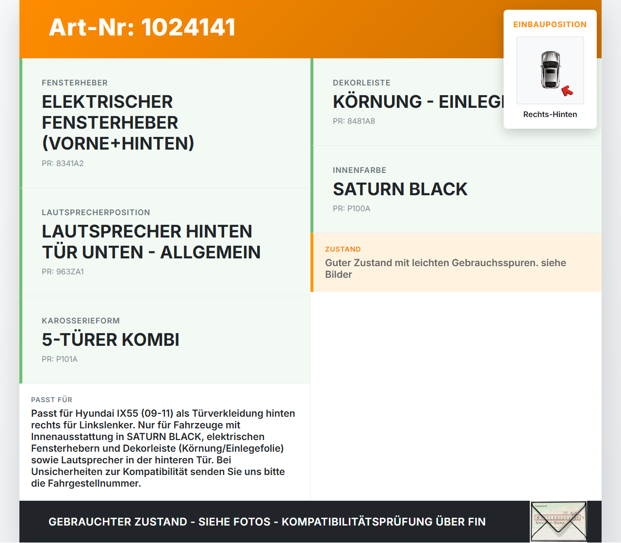 Hyundai IX55 09-11 Türverkleidung Türpappe Rechts Hinten mit Zierleiste Hyundai IX55 09-11 09.02.2012 833023J100... Vorschau 3