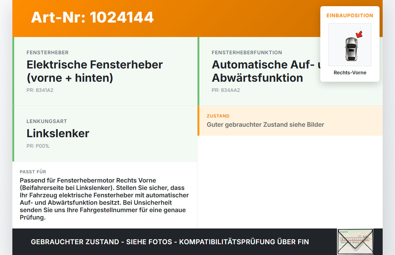 Hyundai IX55 09-11 Fensterhebermotor Rechts Vorne Hyundai IX55 09-11 09.02.2012 824603J000 gebraucht Vorschau 3