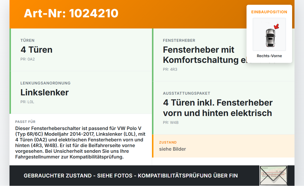 VW Polo V 6R 14-17 5T Fensterheberschalter Schalter Rechts Vorne VW Polo V 6R 14-17 11.12.2014 6R0867255 gebraucht Vorschau 3