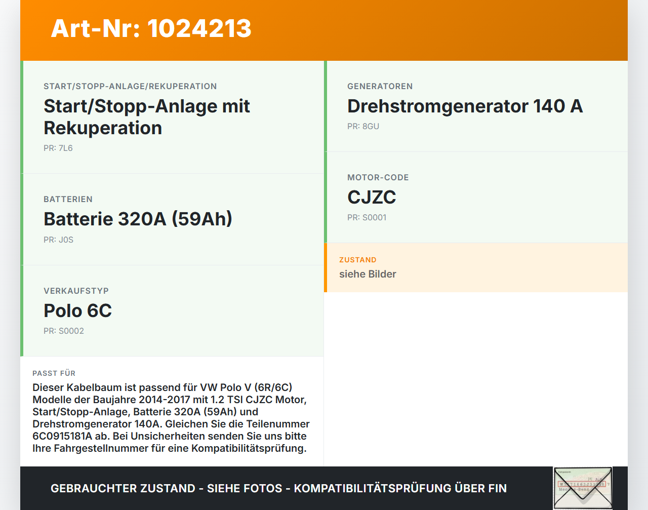 VW Polo V 6R 14-17 5T Kabelbaum IBS für Batterie VW Polo V 6R 14-17 11.12.2014 6C0915181A gebraucht Vorschau 3