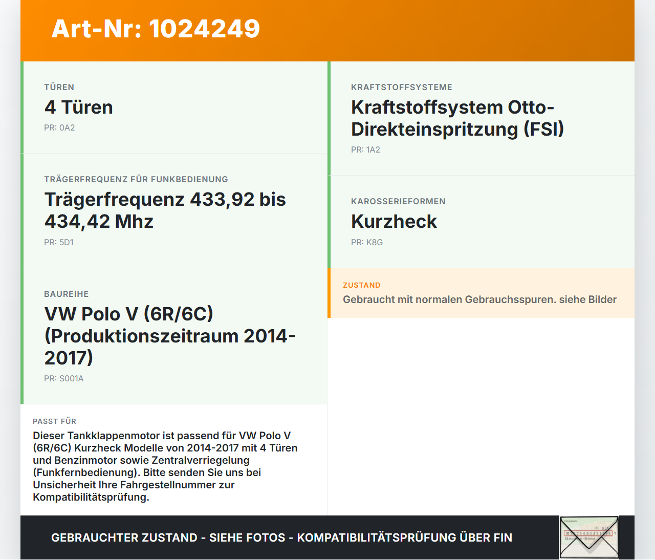 VW Polo V 6R 14-17 Tankdeckel Stellmotor Tankklappenmotor VW Polo V 6R 14-17 11.12.2014 6R0810773F gebraucht Vorschau 3