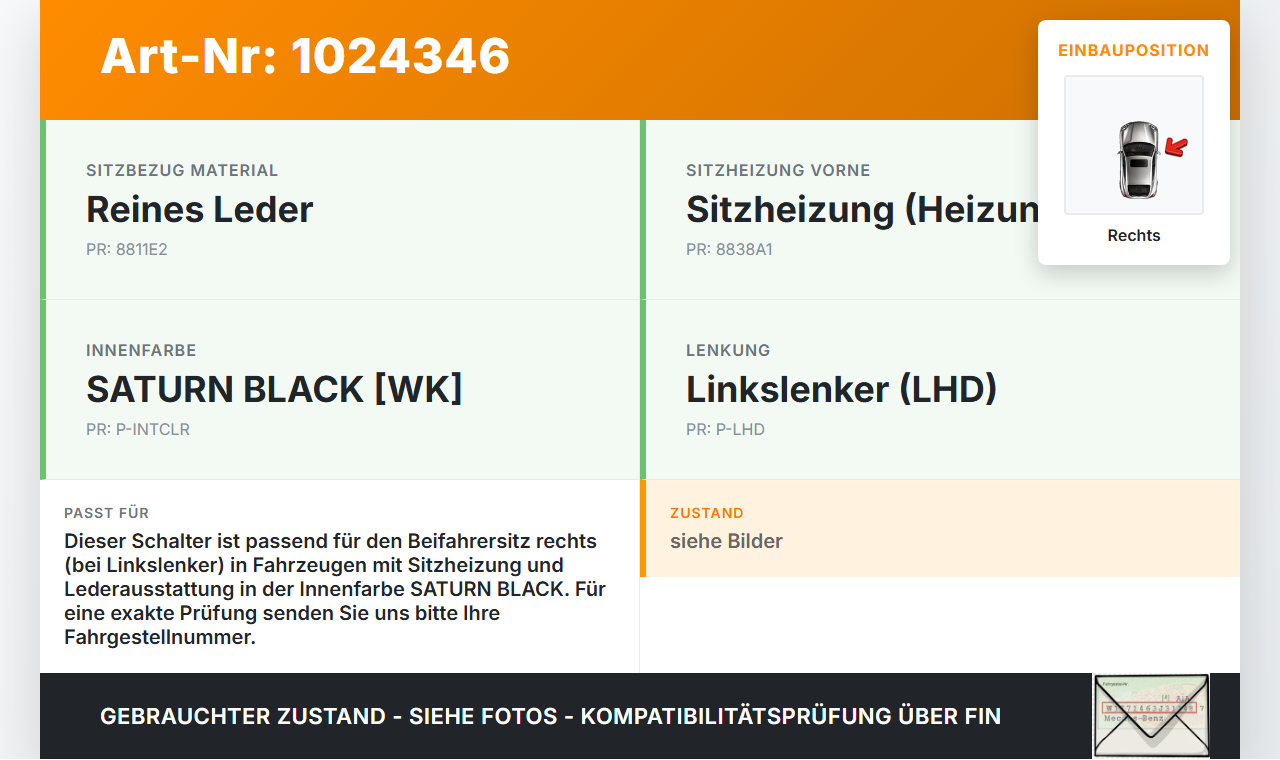 Hyundai IX55 09-11 Schalter Sitzheizung Beifahrersitz Rechts Hyundai IX55 09-11 09.02.2012 933203J0004X gebraucht Vorschau 3