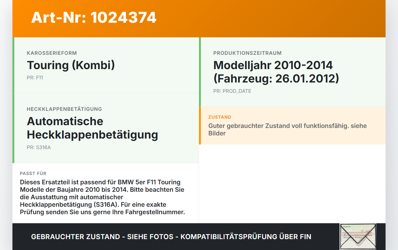 BMW F11 525d 10-14 Kombi Dritte Bremsleuchte Zusatzbremsleuchte BMW F11 525d 10-14 04.04.2013 7203224 63257203224... Vorschau 3
