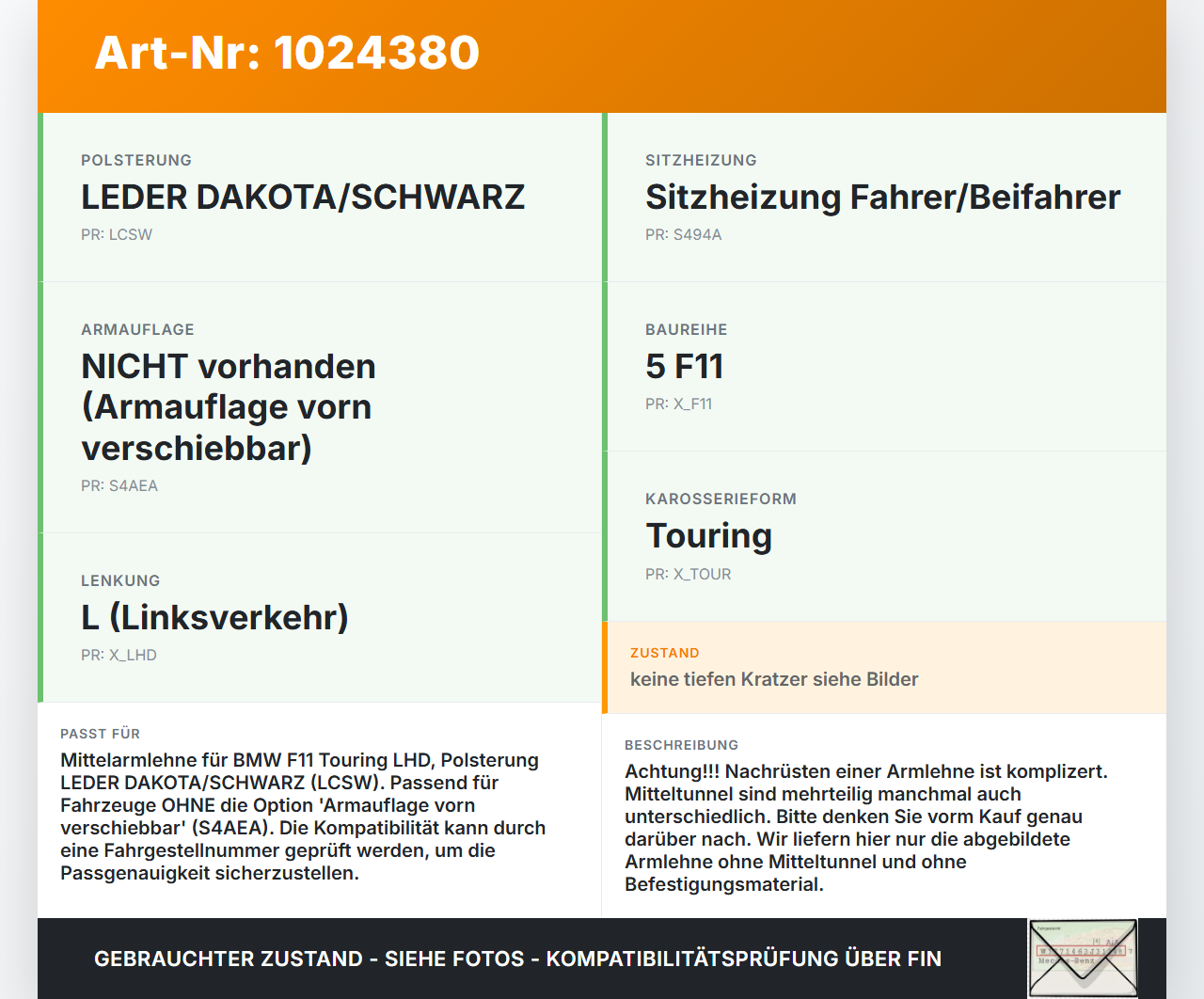 BMW F11 525d 10-14 Mittelarmlehne Armlehne Ablagefach Becherhalter BMW F11 525d 10-14 04.04.2013 7278023... Vorschau 3