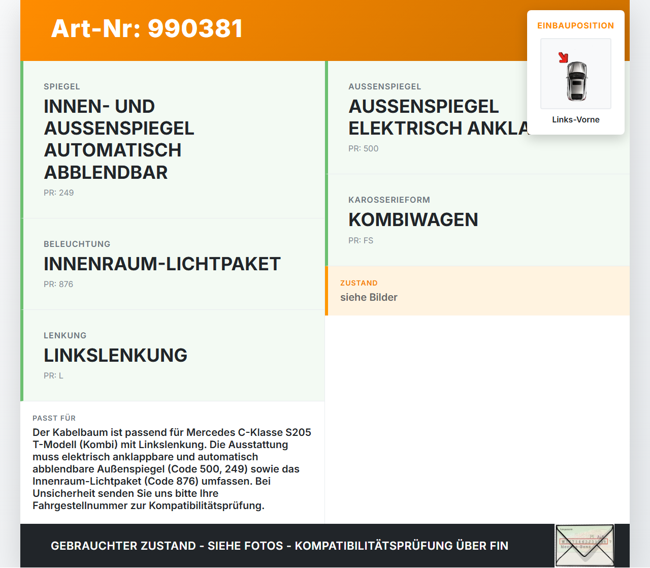 Mercedes S205 W205 14-18 Kombi Kabelbaum Tür und Fensterheber Links Vorne Mercedes S205 W205 14-18 16.04.2015... Vorschau 3