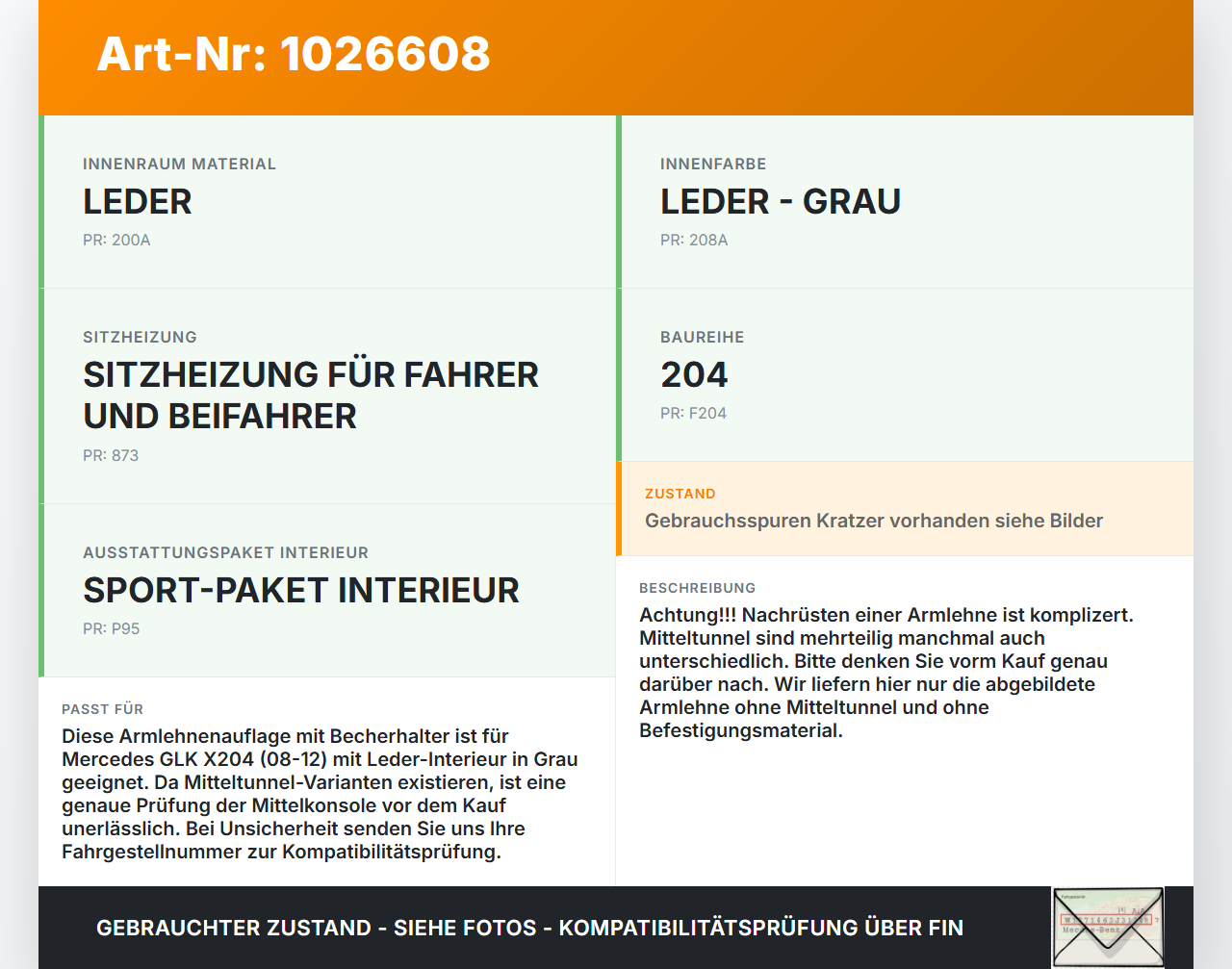 Mercedes GLK 300 X204 08-12 Armlehne Mittelarmlehne Auflage mit Becherhalter Mercedes GLK 300 X204 08-12 30.06.2009... Vorschau 3