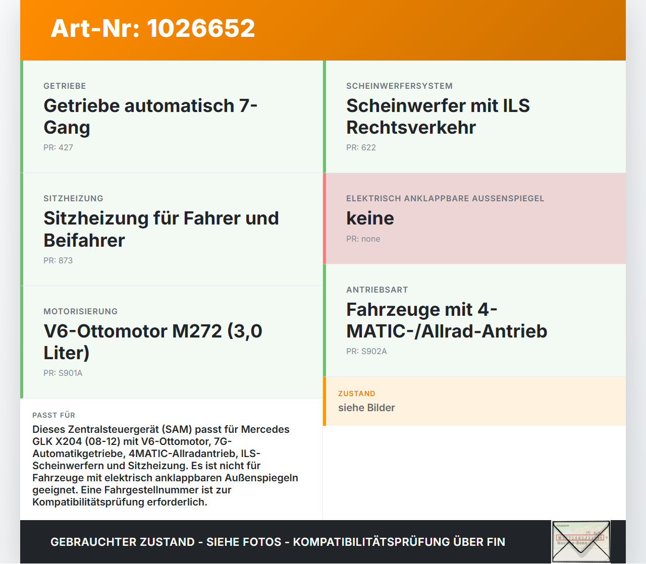 Mercedes GLK 300 X204 08-12 Steuergerät Zentralsteuergerät SAM Mercedes GLK 300 X204 08-12 30.06.2009 5DK009225-76... Vorschau 3