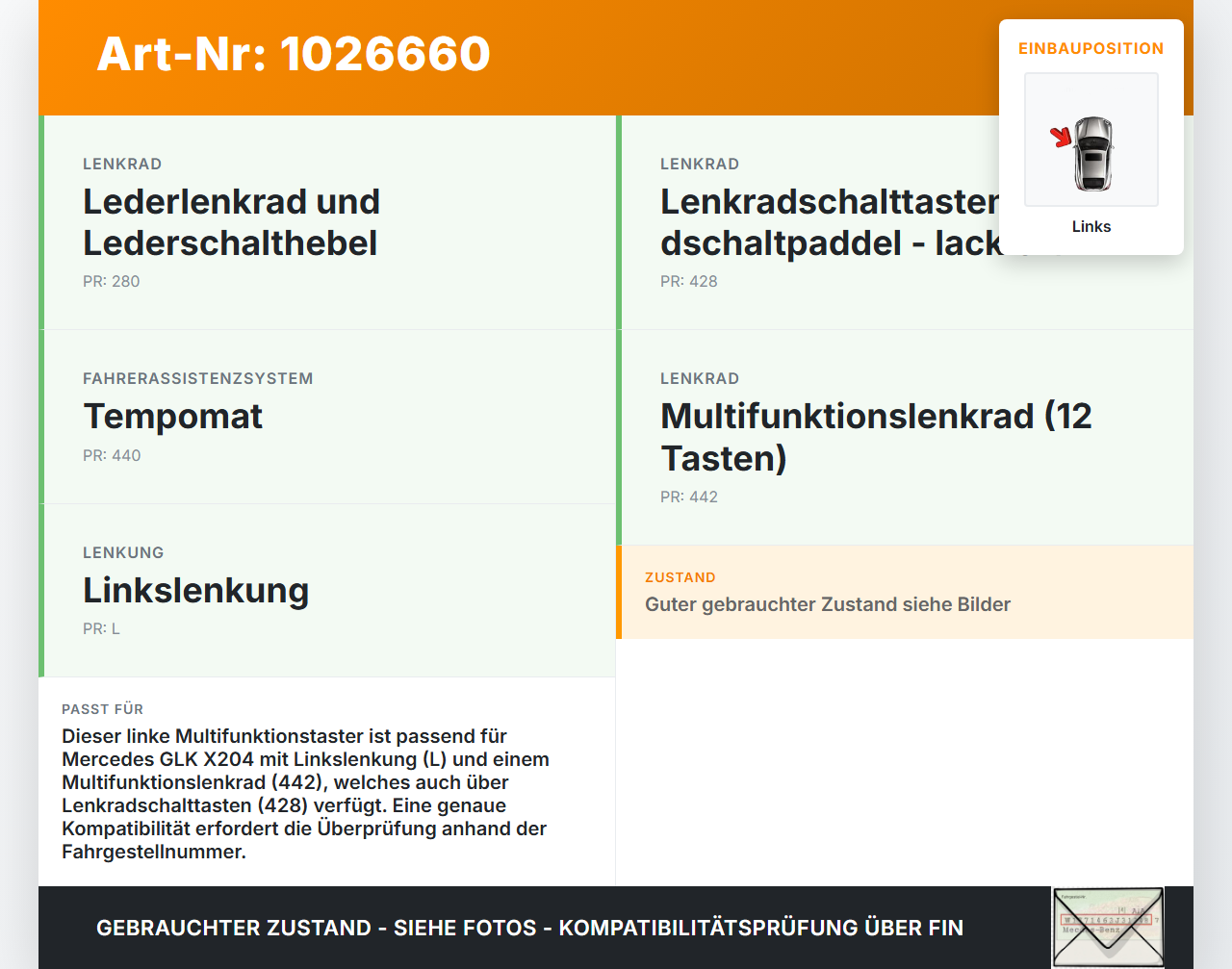 Mercedes GLK 300 X204 08-12 Schalter Lenkrad schalter Multifunktionstasten Links Mercedes GLK 300 X204 08-12... Vorschau 3