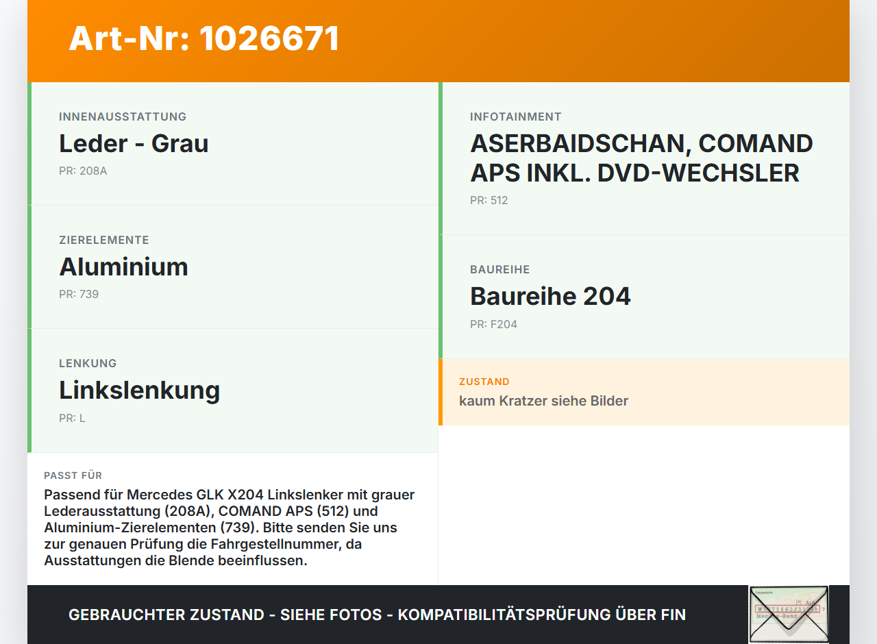 Mercedes GLK 300 X204 08-12 Blende für Armaturenbrett Abdeckung Mercedes GLK 300 X204 08-12 30.06.2009 A2046800308... Vorschau 3