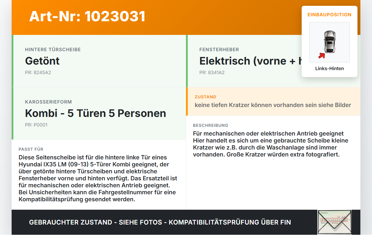 Hyundai IX35 LM 09-13 Seitenscheibe LHK für Türscheibe Fenster Links Hinten Hyundai IX35 LM 09-13 25.02.2012... Vorschau 3