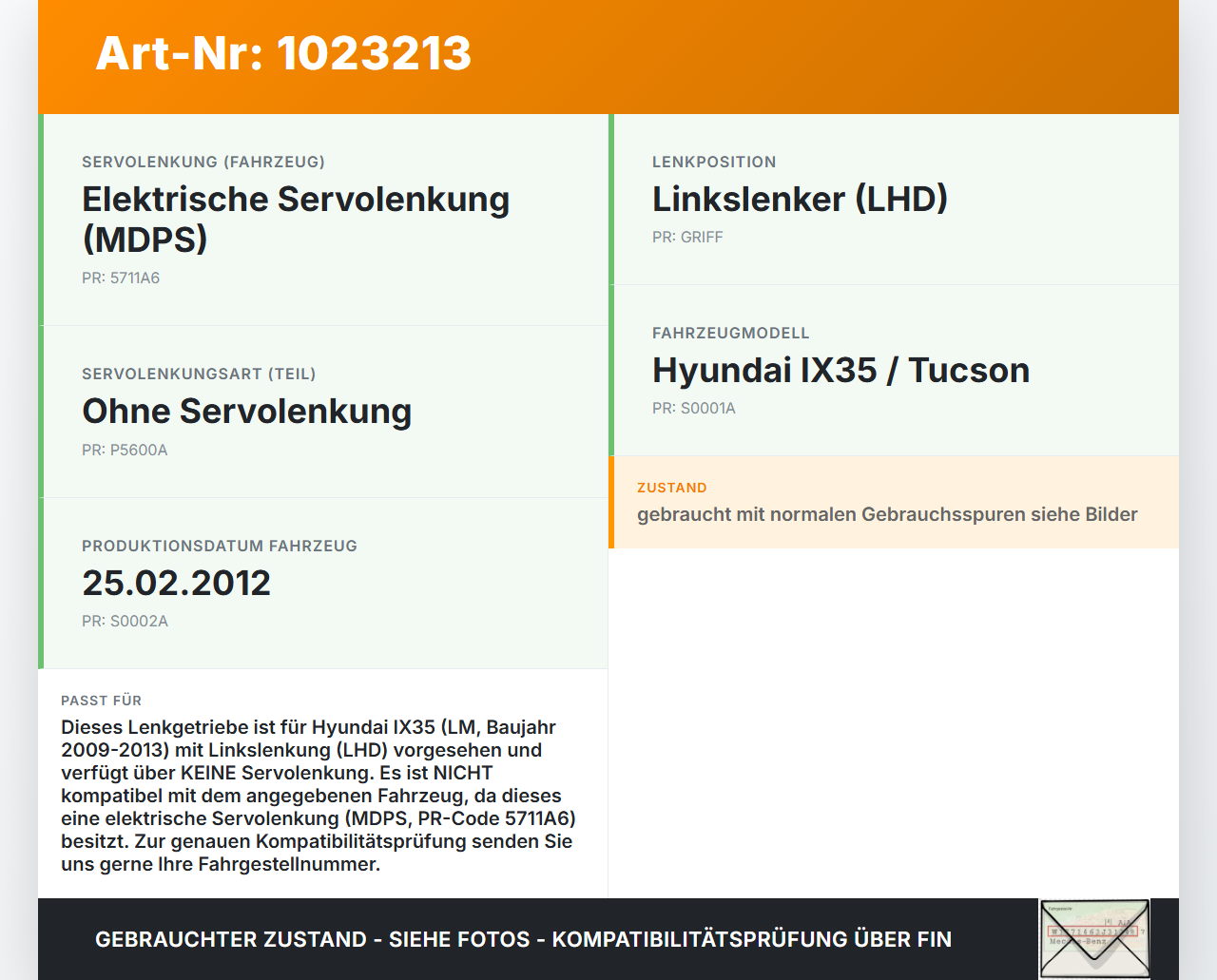 Hyundai IX35 LM 09-13 Lenkgetriebe ohne Servolenkung Hyundai IX35 LM 09-13 25.02.2012 56500-2S001 gebraucht Vorschau 3