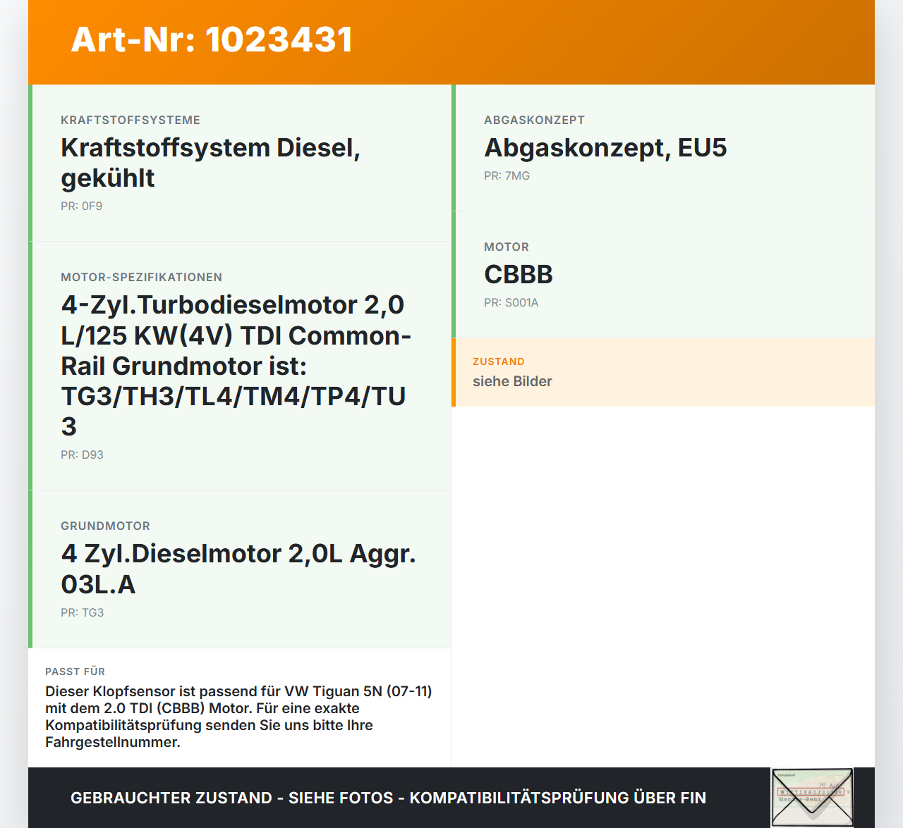 VW Tiguan 5N 07-11 Klopfsensor Sensor VW Tiguan 5N 07-11 25.09.2009 03L957147 gebraucht Vorschau 3