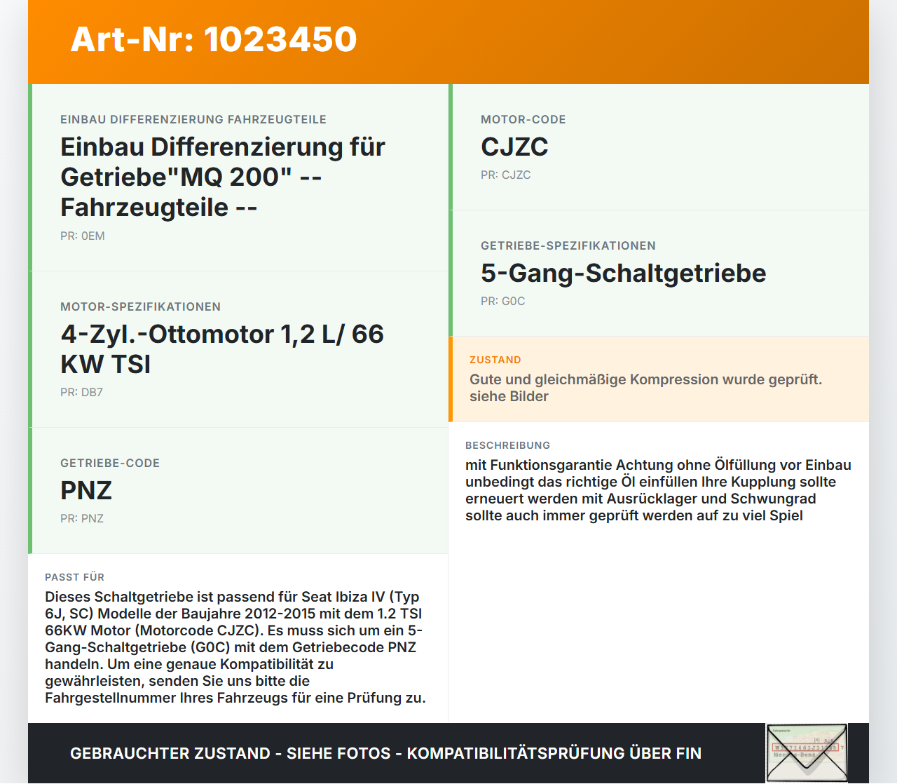 Seat Ibiza IV 6J SC 12-15 TSI 1,2 66KW PNZ Schaltgetriebe Getriebe PNZ Seat Ibiza IV 6J SC 12-15 22.06.2015... Vorschau 3