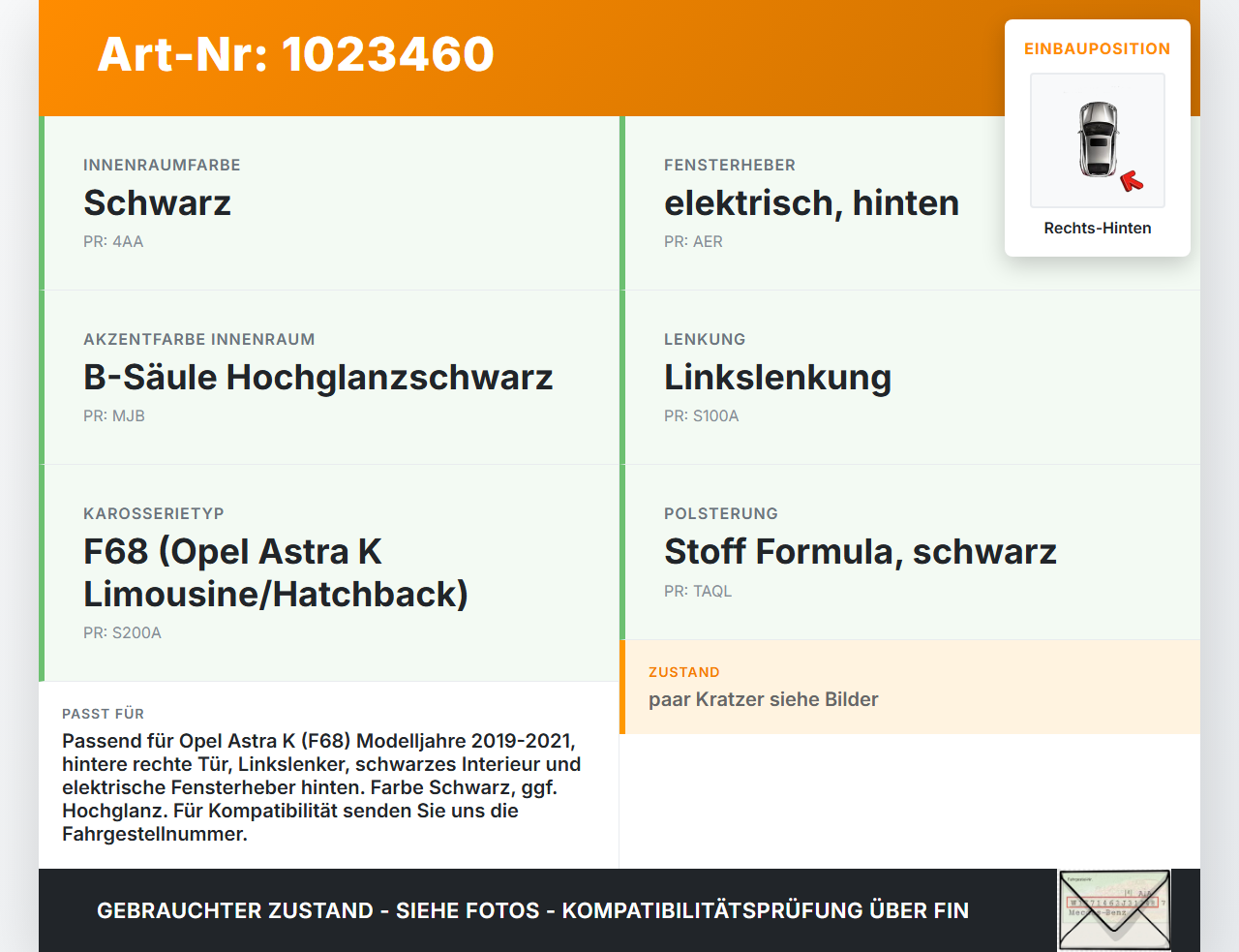 Opel Astra K 19-21 Blende Innen Auflage Applikation für Türverkleidung Rechts Hinten Opel Astra K 19-21 26.01.2021... Vorschau 3