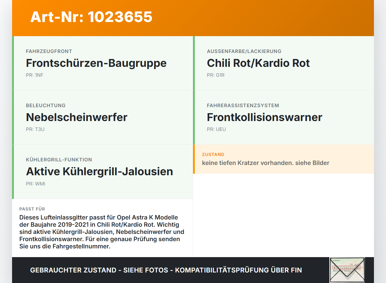 Opel Astra K 19-21 Lufteinlassgitter für Stoßstange Stoßfänger G1R Opel Astra K 19-21 26.01.2021 gebraucht Vorschau 3
