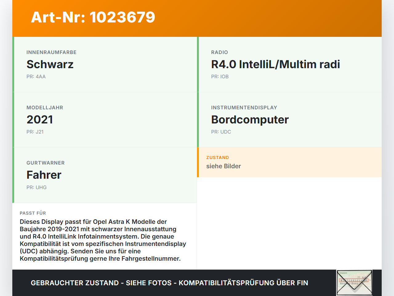 Opel Astra K 19-21 Bildschirm Anschnallanzeige Opel Astra K 19-21 26.01.2021 39124069 gebraucht Vorschau 3