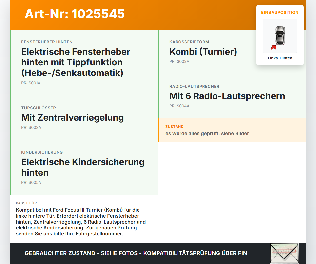 Ford Focus III 3 14-18 Kombi Kabelbaum für Tür und Fensterheber Links Hinten Ford Focus III 3 14-18 30.09.2016... Vorschau 3