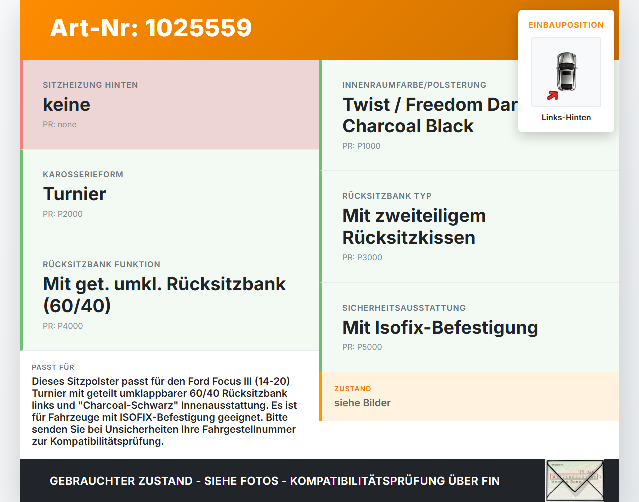 Ford Focus III 3 14-18 Kombi Sitzpolster Links f. Rücksitzbank Hinten Ford Focus III 3 14-18 30.09.2016... Vorschau 3
