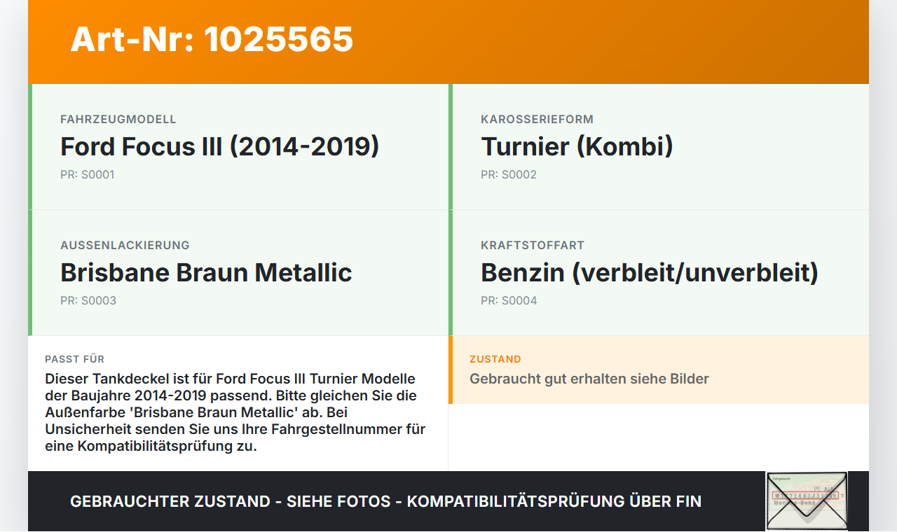 Ford Focus III 3 14-18 Tankdeckel Tankklappe VF Ford Focus III 3 14-18 30.09.2016 BM51-N405A02-AA gebraucht Vorschau 3