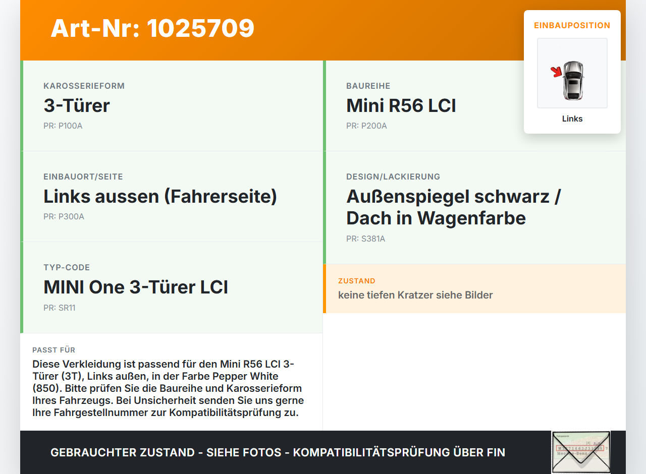Mini One R56 LCI 13-16 3T Verkleidung für C-Säule Links aussen 850 Mini One R56 LCI 13-16 24.09.2012 7146101 gebraucht Vorschau 3
