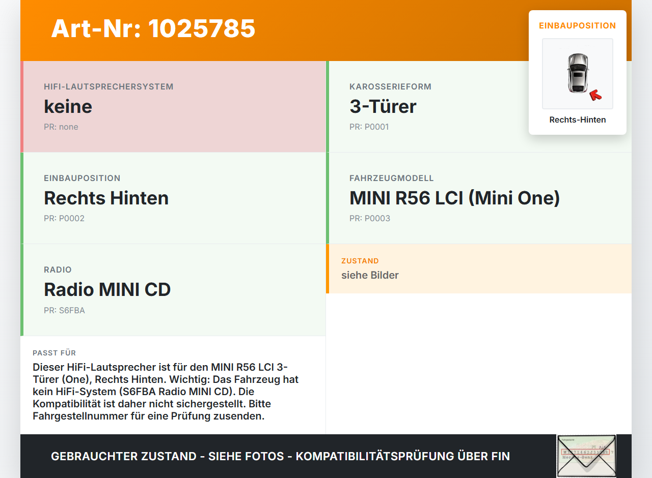 Mini One R56 LCI 13-16 3T Lautsprecher HiFi Speaker Türlautsprecher Rechts Hinten Mini One R56 LCI 13-16 24.09.2012... Vorschau 3