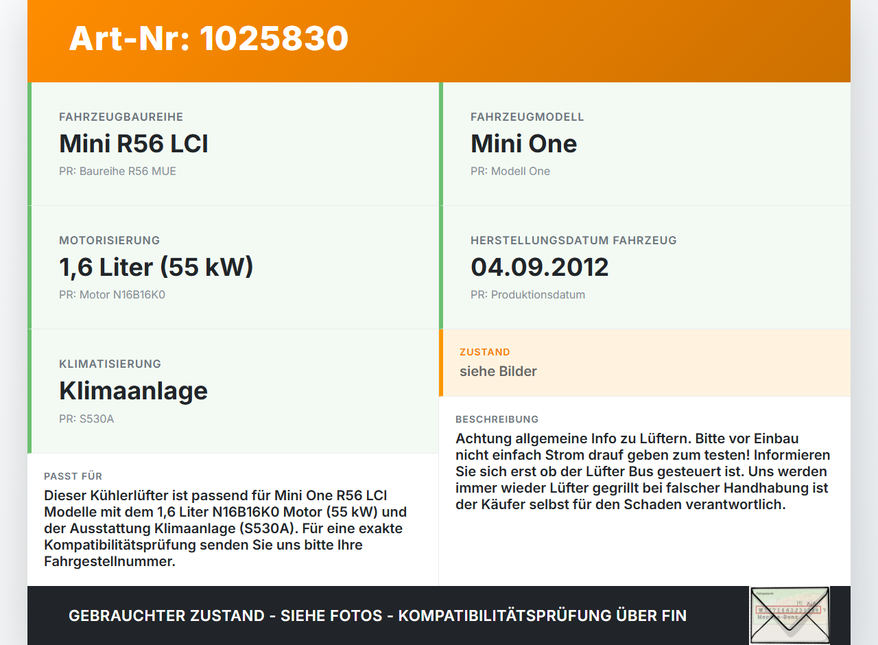 Mini One R56 LCI 13-16 1,6 72KW Lüfter Ventilator f. Kühler Mini One R56 LCI 13-16 24.09.2012 0130303019 M5377003... Vorschau 3
