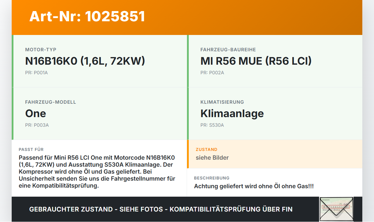 Mini One R56 LCI 13-16 1,6 72KW Klimakompressor Klima Kompressor Mini One R56 LCI 13-16 24.09.2012 9223392 9107262... Vorschau 3