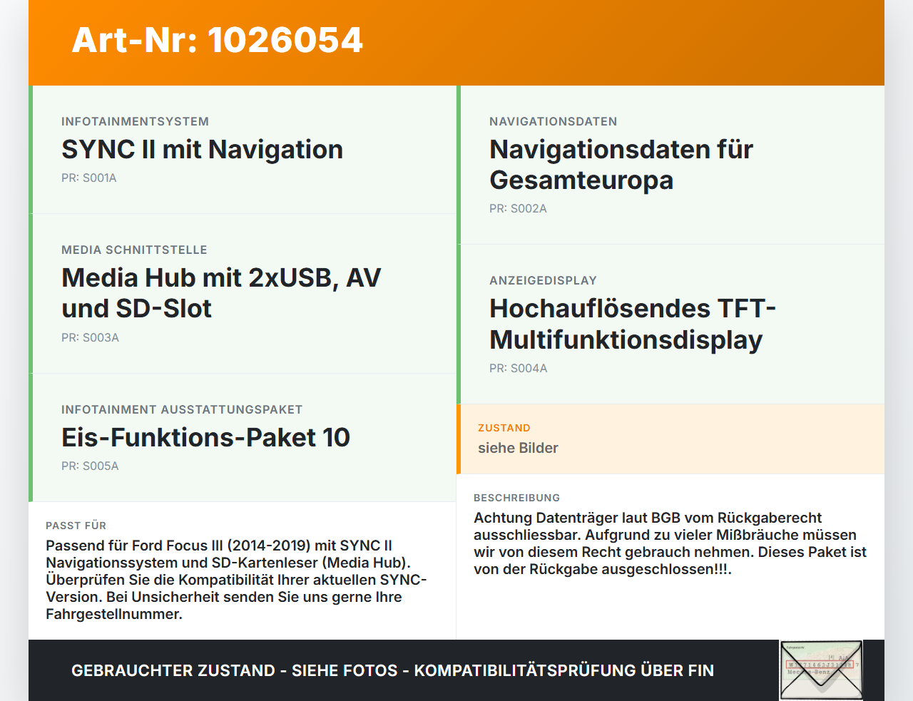 Ford Focus III 3 14-18 Navigations SD Karte Europe F4 Map Ford Focus III 3 14-18 30.09.2016 FM5T-19H449-FC gebraucht Vorschau 3
