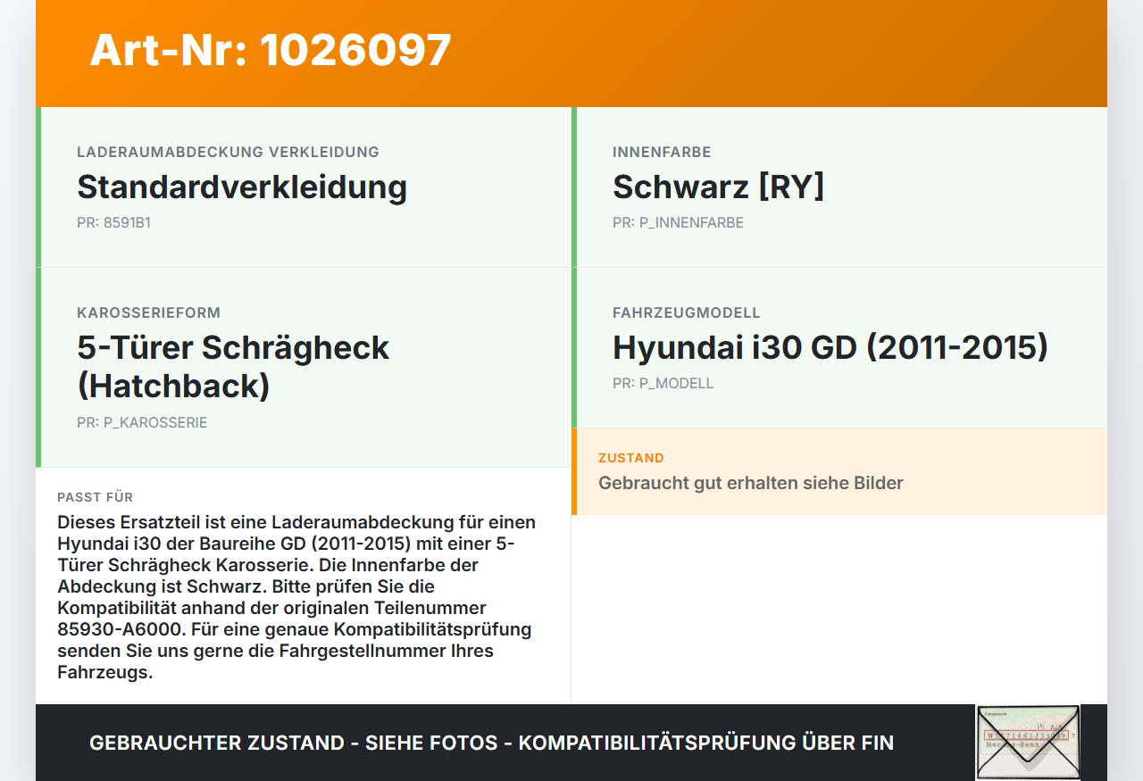 Hyundai I30 GD 11-15 5T Laderaumabdeckung Hutablage Heckablage Hyundai I30 GD 11-15 20.10.2014 85930-A6000 gebraucht Vorschau 3
