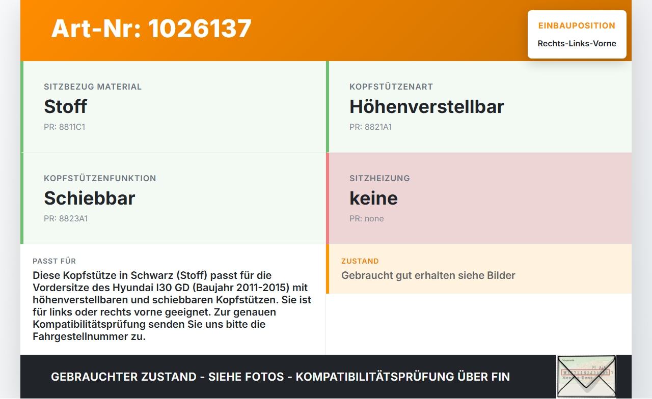 Hyundai I30 GD 11-15 Kopfstütze für Fahrer Sitz Rechts oder Links Vorne Hyundai I30 GD 11-15 20.10.2014 gebraucht Vorschau 3