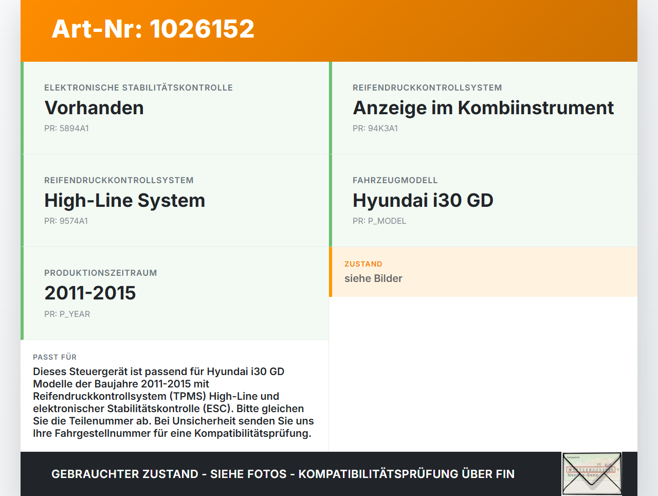 Hyundai I30 GD 11-15 Steuergerät ECU Modul TPMS High-Line Reifenkontrolle Hyundai I30 GD 11-15 20.10.2014... Vorschau 3