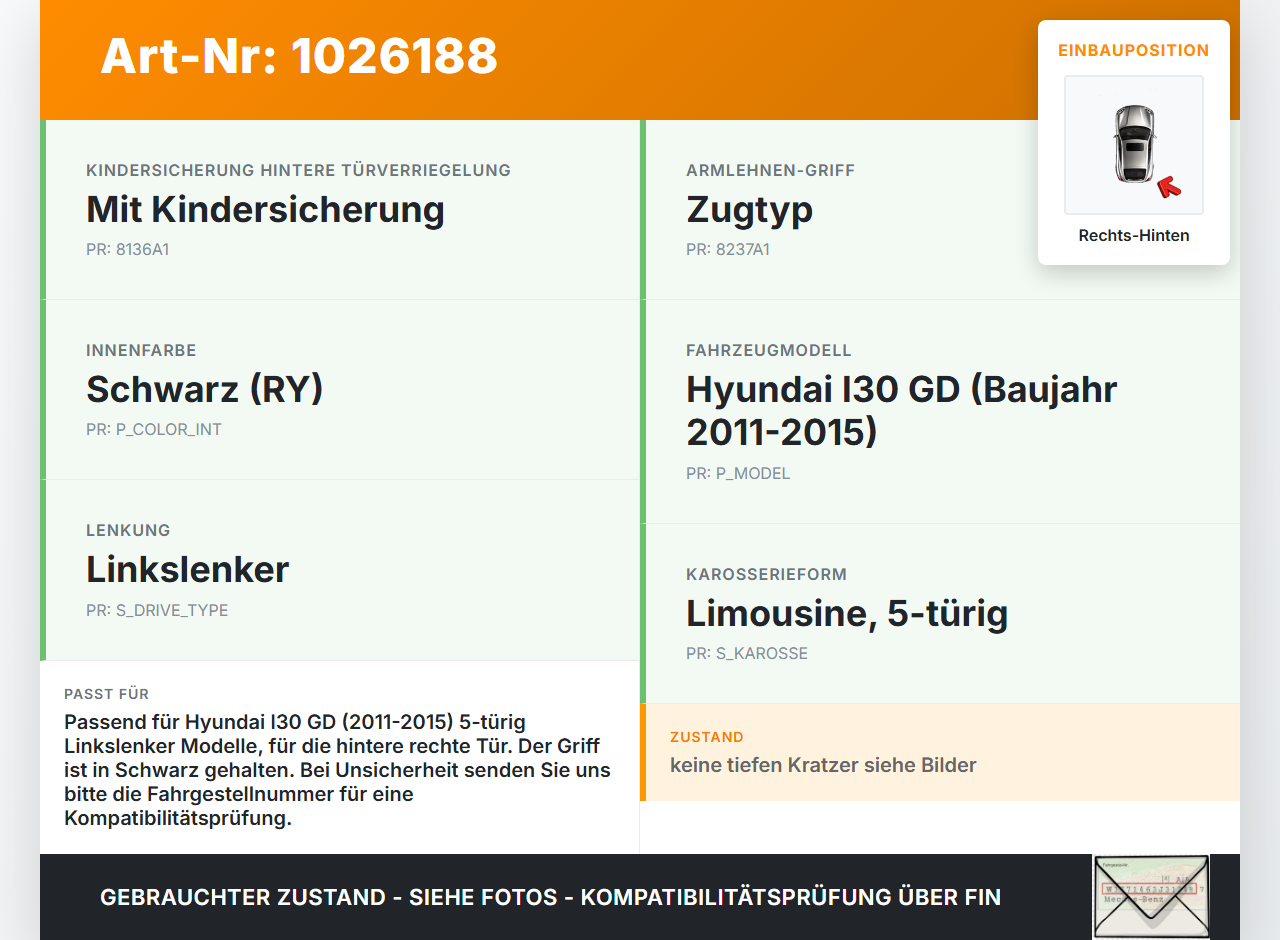 Hyundai I30 GD 11-15 5T Griff Griffmuschel Türgriff Innen Rechts Hinten Hyundai I30 GD 11-15 20.10.2014 82621A5000... Vorschau 3