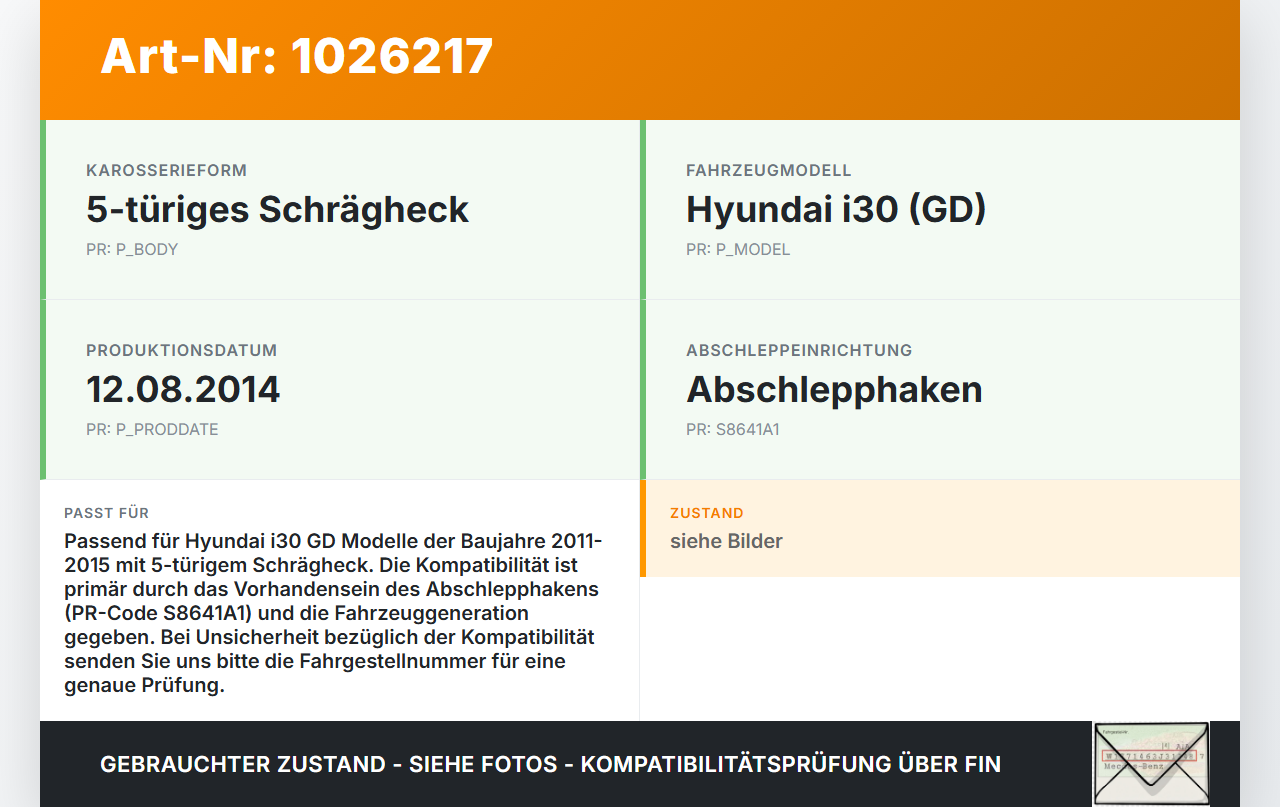 Hyundai I30 GD 11-15 Abschleppöse Abschlepphaken Hyundai I30 GD 11-15 20.10.2014 091470X000 09147 0X000 gebraucht Vorschau 3