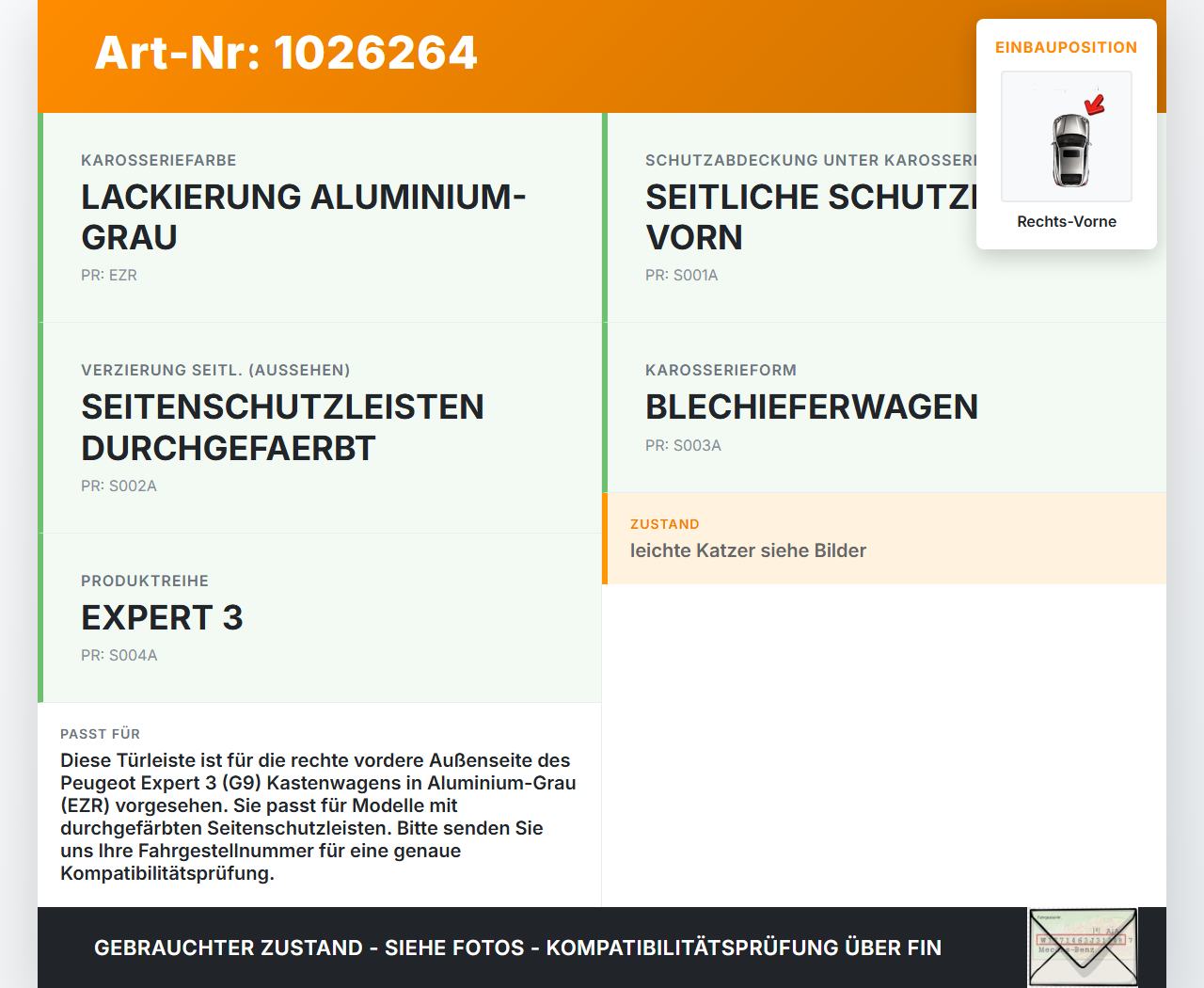 Peugeot Expert II 2 Kasten Türleiste Beplankung Rechts Vorne Aussen EZR Peugeot Expert II 2 01.01.2013 gebraucht Vorschau 3