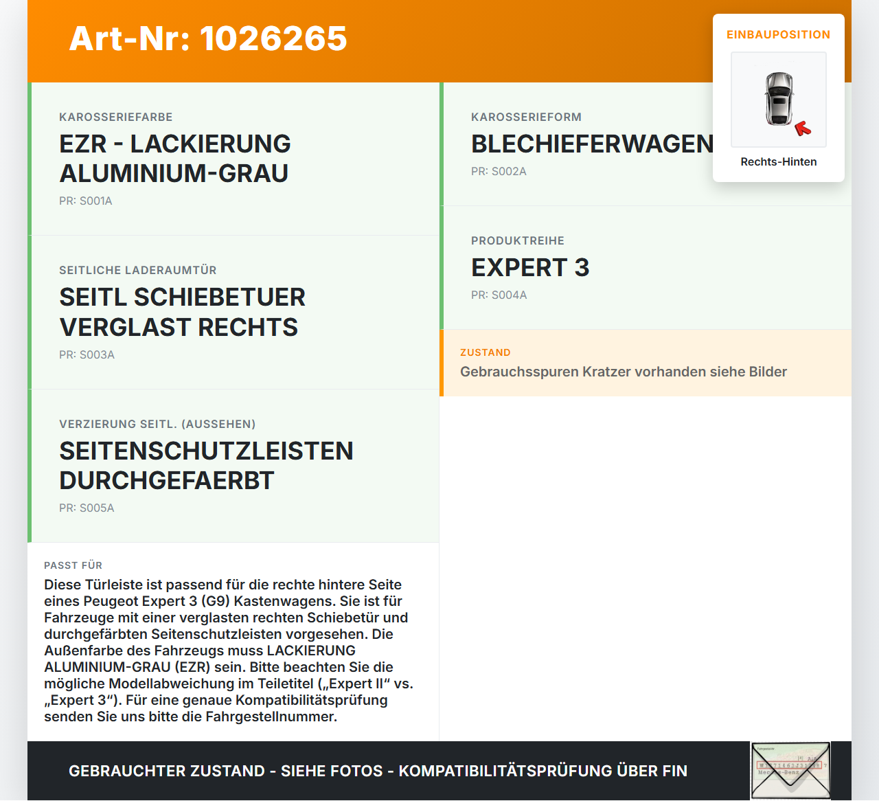 Peugeot Expert II 2 Kasten Türleiste Beplankung Rechts Hinten Mittelstück EZR Peugeot Expert II 2 01.01.2013... Vorschau 3