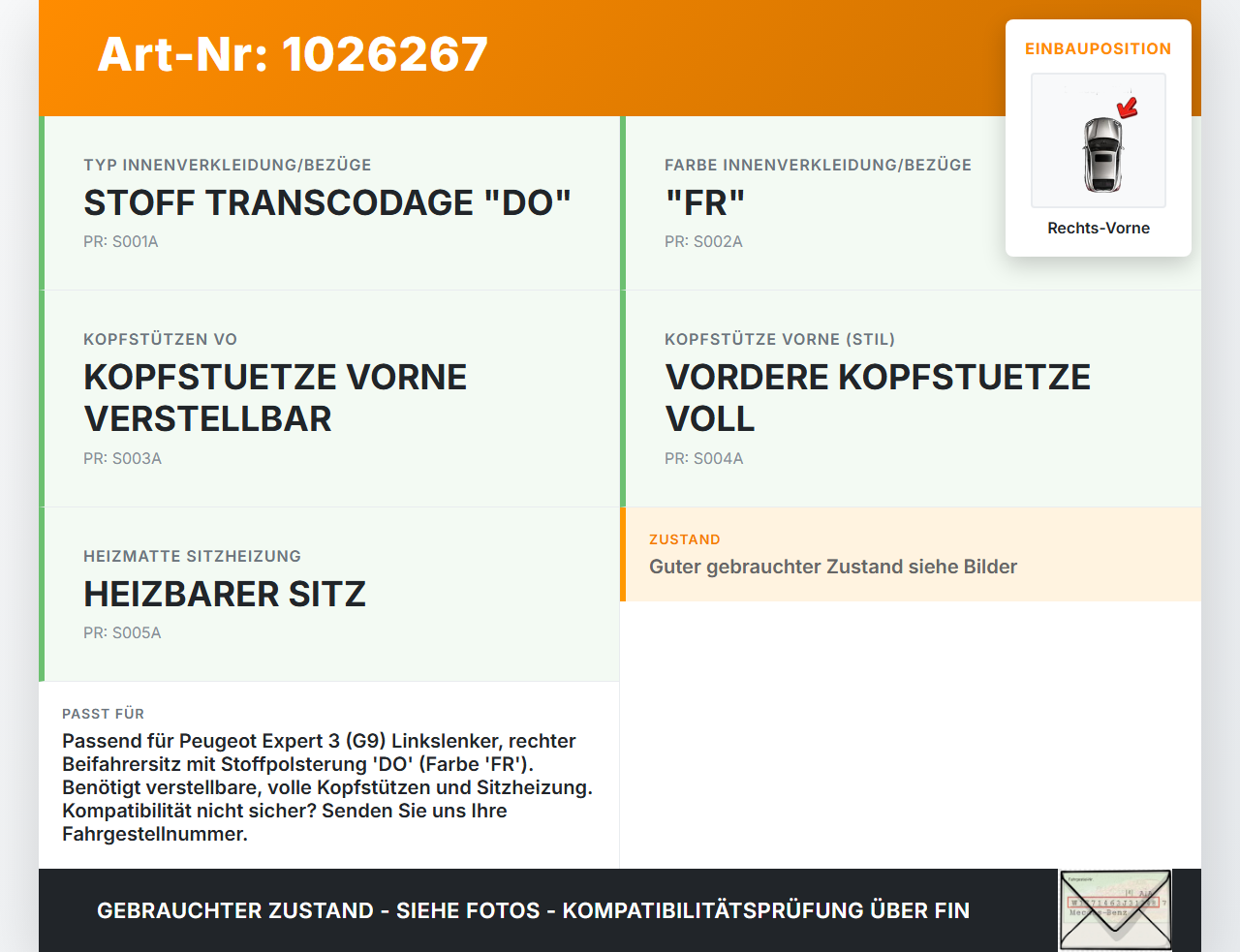 Peugeot Expert II 2 Kasten Kopfstütze für Beifahrer Sitz Rechts Vorne Peugeot Expert II 2 01.01.2013 8853LP gebraucht Vorschau 3