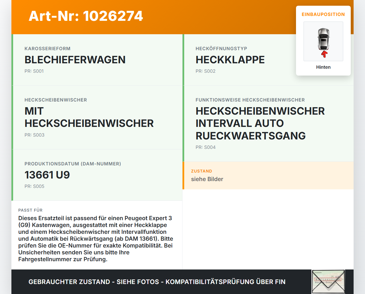Peugeot Expert II 2 Kasten Wischermotor Hinten Heckwischermotor Peugeot Expert II 2 01.01.2013 53028612 1400416980... Vorschau 3